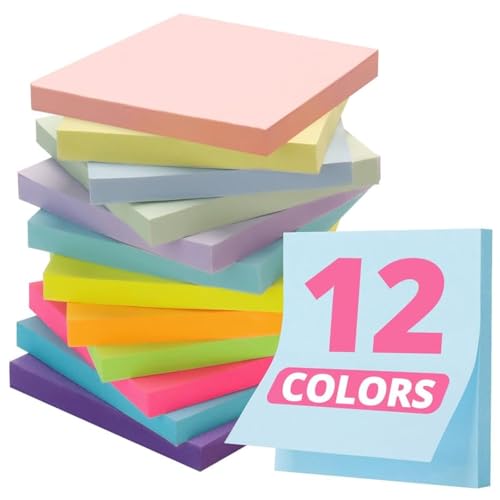 Sticky Notes, 12 Pads, 3x3 inches, Soft Pastel Self-Stick Note Pads, Perfect for Office, Study, and Daily Life Organization - Soft Pastel