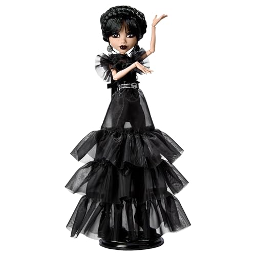 Monster High Wednesday Doll, Rave’N Wednesday Collectible in Black Gothic Gown Inspired by Dance Scene, Premium Accessories and Doll Stand