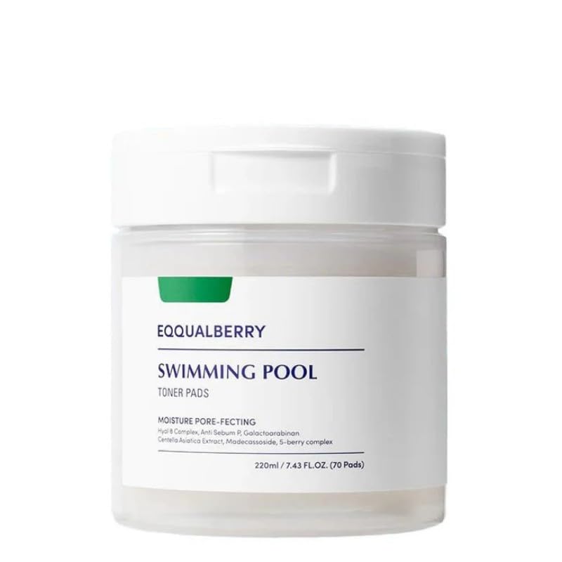 EQQUALBERRY Swimming Pool Toner Pads - Dual-Textured Facial Toner Pads for Pore Care and Gentle Exfoliation | Boosted Hydration with Hyaluronic Acid | Korean Toner Pads for Face (70 Pads)