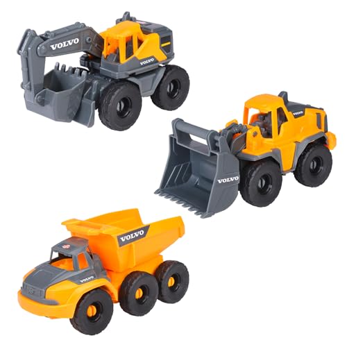 (-31%) Dickie Toys Volvo Construction Set (je 16 cm) - 3 Baustellenfahrzeuge für Kinder mit Bagger Spielzeug, Radlader & Kipplaster, mit Freilauf ab 3 Jahren - 203722015