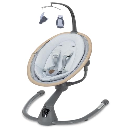 Maxi-Cosi Cassia Smart Baby Swing for Infants, Portable Foldable Swing with Music, 360 Rotation, 5 Speeds, 12 Melodies, EcoCare Fabric, Auto Motion Sensor, 2 Reclines, Classic Slate