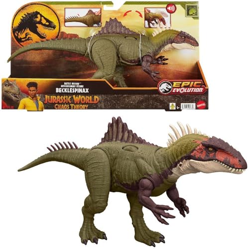 Mattel Jurassic World Chaos Theory Battle Roarin’ Becklespinax Dinosaur Action Figure Toy, Rampage Head Strike, Chomp, Roars & Snarls, Extending Spikes (Amazon Exclusive)