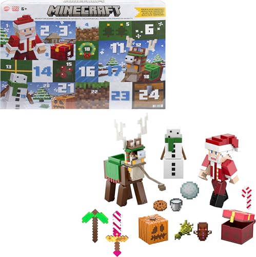🔥 STARKER PREIS (-40%) Minecraft Adventskalender, 3 Actionfiguren im 8-cm-Maßstab