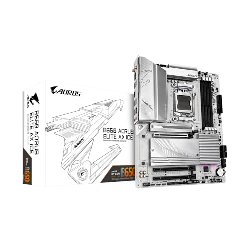 GIGABYTE B650 AORUS Elite AX ICE (AM5/ LGA 1718/ AMD/ B650/ ATX/ 5-Year Warranty/ DDR5/ Triple M.2/ PCIe 5.0/ USB 3.2 Gen2X2 Type-C/WiFi 6E/ 2.5GbE LAN/Snow White/EZ-Latch/Motherboard)