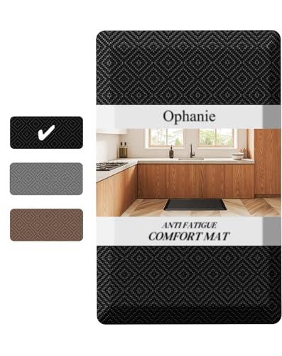 Ophanie Kitchen Mats for Floor, 9/10 inch Thick, 20x32 Anti Fatigue Cushioned Mat, Kitchen Rugs, Waterproof, Comfort Ergonomic Standing Mat for Office, Home, Sink, Black Non-Slip Ridged Bottom