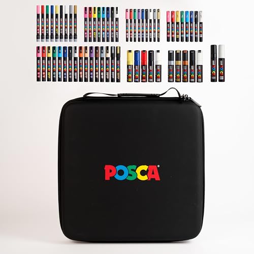 Posca Exclusive Holiday Paint Markers Gift Set of 62 with Carrying Case, Great for Children and Adults, Includes 350, 1MR, 1M, 3M, 5M, 7M, 8K, & 17K