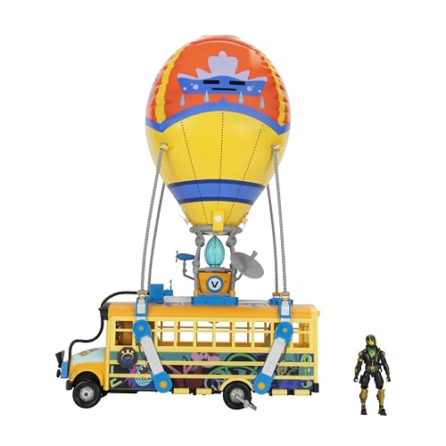 Fortnite Battle Bus - 14-Inch Vehicle with Inflatable Balloon, Lights and Sounds, Unique Colorway, Rolling Wheels, 4-Inch Figure, and Code for Bonus Virtual Item