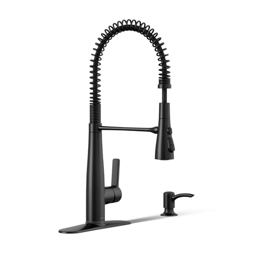 KOHLER K-REC22745-SD-BL Semi-Professional Kitchen Faucet with Soap Dispenser/Lotion Dispenser, Commercial Kitchen Sink Faucet with Pull-Down Sprayhead, Matte Black