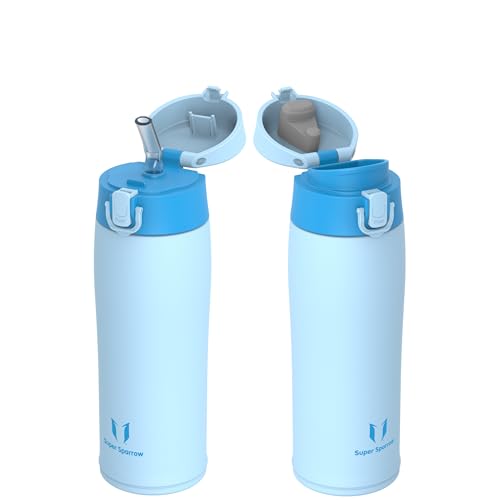 Sparrow Botella Agua Acero Inox - Botella Termica Niños 500ml - 2 Tapas | Acero Inoxidable Cantimplora, Antifugas, Sin BPA, Escuela, Deportes