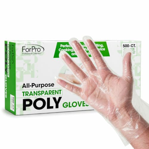 ForPro Professional Collection Disposable Poly Plastic Gloves, All-Purpose Food Safe Gloves for Cooking, Food Handling and Prep, Latex-Free, Non-Sterile, Clear, One Size, 500-Count