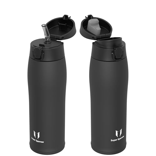 Sparrow Botella Agua Acero Inox - Botella Termica 750ml - 2 Tapas | Acero Inoxidable Cantimplora, Antifugas, Sin BPA, Apta lavavajillas, TwinSip, Escuela, Deportes, Cámping