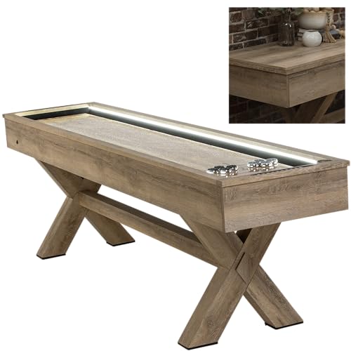 American Legend LED Shuffleboard with Buffet Top - Modern Style - Light Up LED Rails - Buffet Top with 2-Piece Leaf Design