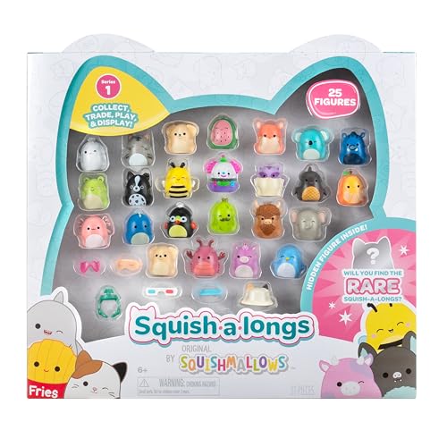 Squish-a-longs 25 Pack - Series 1 - (25) 1” Mini-Squish with 5 Accessories, Ring, and Collector’s Guide - Collect, Trade, & Play