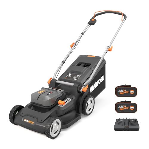 (-16%) WORX WG737E Nitro Akku-Rasenmäher 40V(2x20V) - leistungsstarke bürstenloser Motor - 37cm Schnittbreite - 6 Schnitthöhenstufe (20-70mm) - 40L Grasfangsack - inkl. 2x4Ah Akkus & Dual-Ladengerät