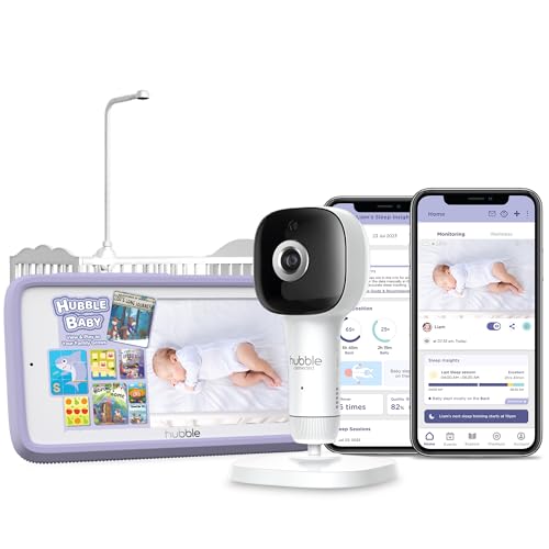 HUBBLE CONNECTED SkyVision Pro AI-Enhanced HD Smart Baby Monitor, 1 Camera, Parent Unit, Mounts, Smart Rollover & Cry Detection, AI Sleep Report, 2-Way Talk, Night Vision, Light & Sounds, Baby App
