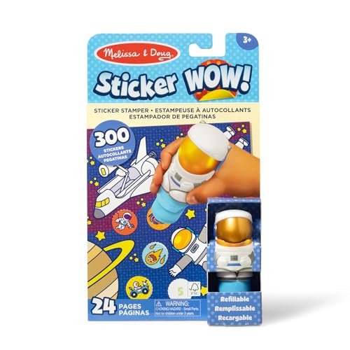 Melissa & Doug Sticker Wow!™ 24-Page Activity Pad and Sticker Stamper, 300 Stickers, Arts and Crafts Fidget Toy Collectible Character – Astronaut - for Kids Ages 3+ - FSC Certified