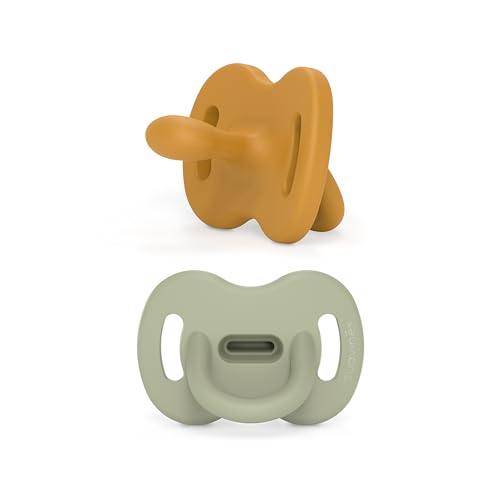 Color Essence SX PRO Silicone Baby Pacifier 2Pk, Made with 100% Soft Silicone, Baby Essentials Perfect for Breastfeeding Babies, Designed in Spain, 0-6 Mths, Mustard/Green
