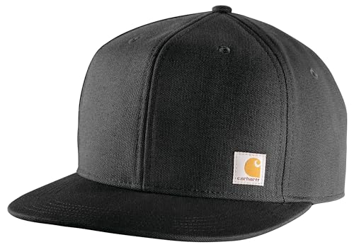 Carhartt Men's Firm Duck Flat Brim Cap, Black, One Size