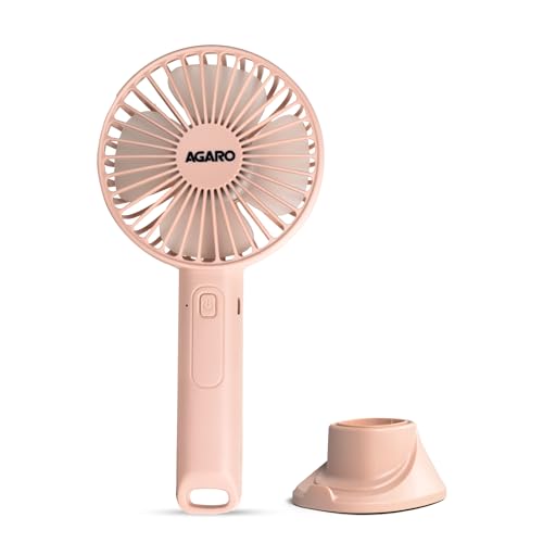AGARO Elite Rechargeable Mini Fan, 4 inches, Lithium-Ion with 2000 mAh Battery, 3 Speed Option and Table Dock Fan for Home, Kitchen, Office Desk, High