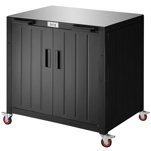 FEASTO Grill Table, Outdoor Bar Cart Grill Cart with Storage Cabinet,Modular Outdoor Kitchen Island, Outdoor Grill Station with 304 Stainless Steel Top,Pizza Oven Table for Lawn & Garden,L35.4” x W24”