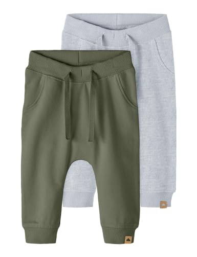 (-37%) NAME IT Unisex Baby Nbntakki 2p Pant Noos Sweathose, Light Grey Melange/Pack:deep Lichten Green, 98 EU