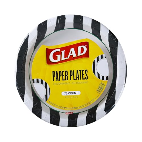 Glad Round Disposable Paper Plates, Referee Football Pattern - Strong, Sturdy, Soak Proof, and Microwavable Decorative Plates for Dinner and Everyday Use, 8.5 Inch, 75 Count