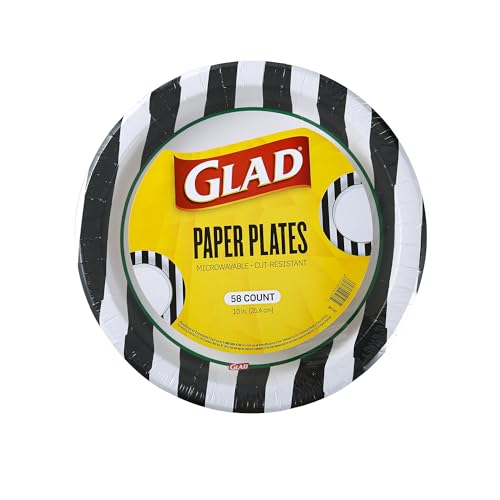 Glad Round Disposable Paper Plates, Referee Football Pattern - Strong, Sturdy, Soak Proof, and Microwavable Decorative Plates for Dinner and Everyday Use, 10 Inch, 58 Count