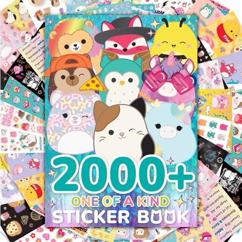 Original Squishmallows 2000+ One of a Kind Sticker Book, 43 Sticker Sheets, Kawaii Squishmallows Stickers for Water Bottle, Notebooks, Party Favor Bags, Cute Stickers & Sticker Books for Kids Ages 4-8
