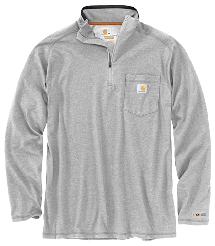 Carhartt Men's Force Relaxed Fit Midweight Long-Sleeve Quarter-Zip Mock-Neck T-Shirt, Heather Grey, Large
