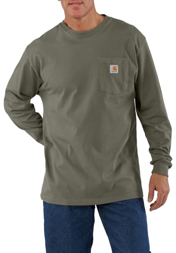 Carhartt Men's Loose Fit Heavyweight Long-Sleeve Pocket T-Shirt, Dusty Olive, Medium