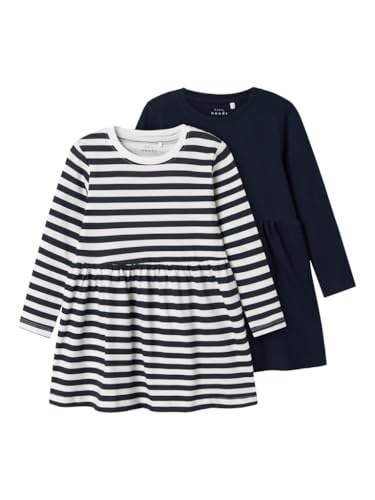 (-46%) Name IT Mädchen Nmfvivia Dress 2p Noos Kleid, Dark Sapphire/Stripes:Pack W. Dark Sapphire Stripes, 110 EU