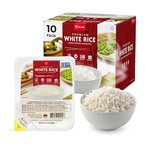 IRIS Instant White Rice (10 Pack), Ultra Premium Japanese Short Grain Sushi Sticky Rice, Microwave for 80 seconds (1.2 Minutes), Gluten Free Vegan, Grown Polished and Packed in Japan