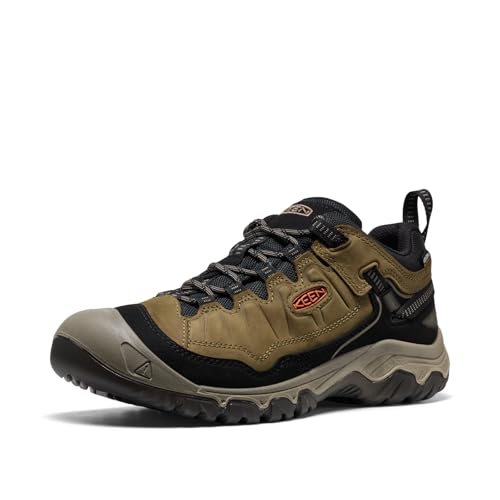 KEEN Men's Targhee 4 Low Height Durable Comfortable Waterproof Hiking Shoes, Dark Olive/Gold Flame, 10