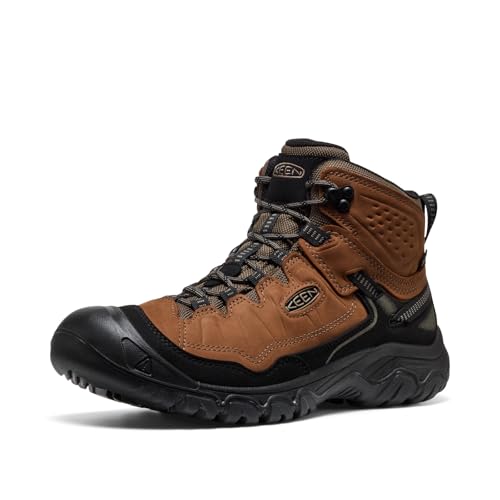 KEEN Men's Targhee 4 Mid Height Durable Comfortable Waterproof Hiking Boots, Bison/Black, 12