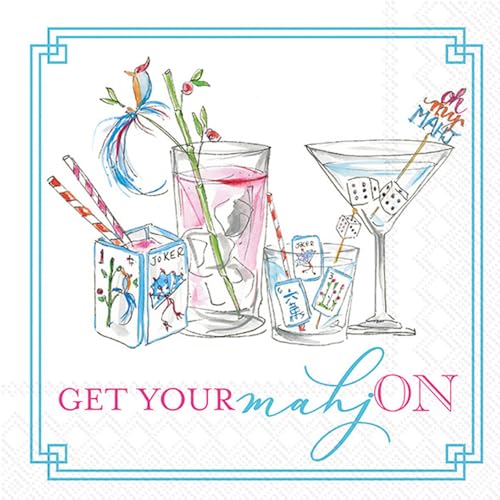 IHR Ideal Home Range Cocktail Napkins Rosanne Beck Disposable 3-Ply Paper Party Napkin Pack, 10" x 10", Mahjong Drinks, 20-Count