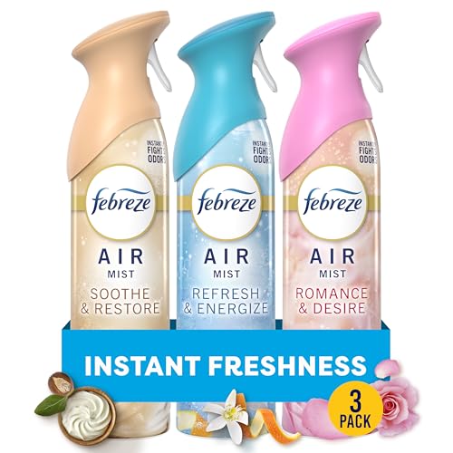 Febreze Air Mist Air Freshener Spray, Odor-Fighting Room Spray for Home and Bathroom and Kitchen, Aerosol Can, Refresh & Energize, Soothe & Restore, Romance & Desire Scent, 8.8oz, 3 Count
