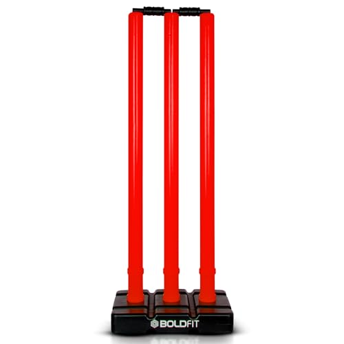 Boldfit Cricket Stumps with Stand Cricket Kit Plastic Wickets for Cricket Standard Wickets for Cricket Ground, Match, Tournament Stump with Stand & Ba