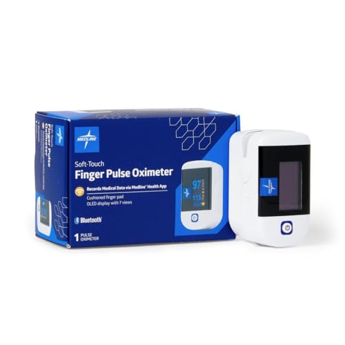 Medline Soft-Touch Bluetooth Fingertip Pulse Oximeter, One Eachmibest OLED Finger Pulse Oximeter, O2 Meter, Dual Color 