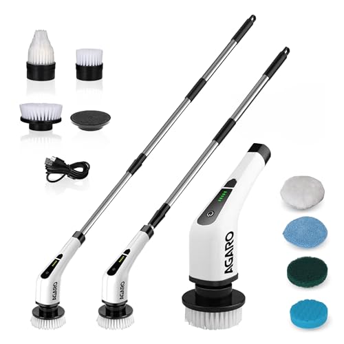 AGARO Royal Electric Spin Scrubber, Cleaning Brush Scrubber for Home, 400RPM/Min, 8 Replaceable Brush Heads, 90 Min Work Time, 3 Adjustable Size, 2 Ad