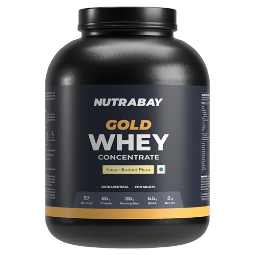 Gold Whey Protein Concentrate with Digestive Enzymes & Vitamin Minerals 25g Protein – Muscle Support & Recovery – 2kg, Kesar Badam Pista | Trustified 