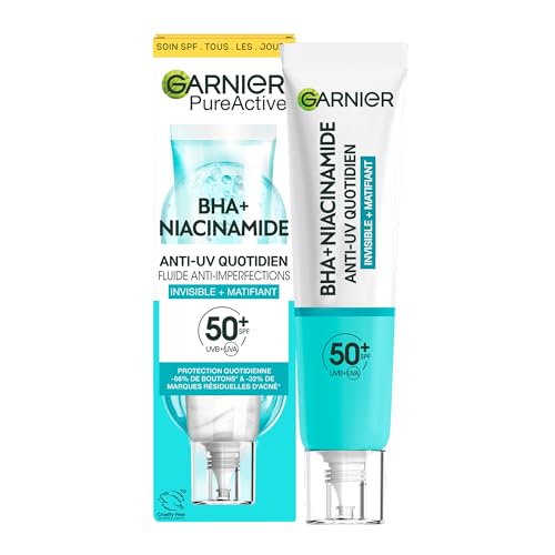 🔥 SELTEN SO GÜNSTIG (-46%) Garnier Anti-Unreinheiten Fluid Invisible + Matt mit LSF 50+, für hohen UV-Schutz und Milderung von Unreinheiten, Hautklar BHA + Niacinamid Daily-UV, 40 ml