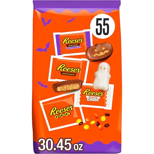 REESE'S Assorted Flavored Snack Size Peanut Butter, Halloween Candy Bag, 30.45 oz (55 Pieces)