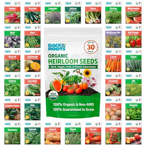 Back to the Roots Heirloom Organic, Non-GMO & USA Grown Seeds, 30ct Herb, Fruit, and Veggies, Assortment May Vary, Guaranteed to Grow