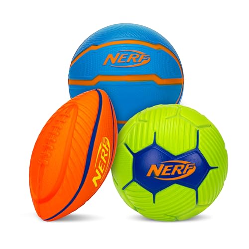 Nerf Mini Stress Foam Sport Ball Set - Kids Mini Sports Set - Includes Foam Micro Football, Soccer Ball + Basketball Soft Stress Relief Toy for Kids - Multicolor