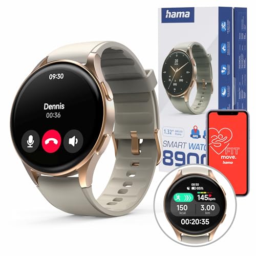 (-28%) Hama Smartwatch mit GPS, Wasserschutz IP68, Telefonfunktion gold