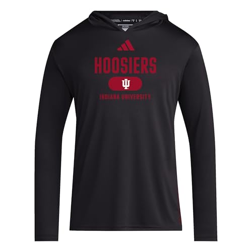 adidas Men's NCAA Designed for Training Team Lightweight Hoodie, Black/Team Victory Red/Team Victory Red/Indiana University, X-Large