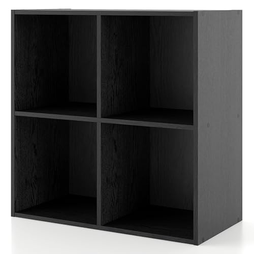 HOMES: INSIDE + OUT Apexa 4 Cube Storage Organizer Shelves, Stackable Wood Bookcase Fits Cubby Bins for Organization, Dorm Teen Room Decor & Home Office, Black