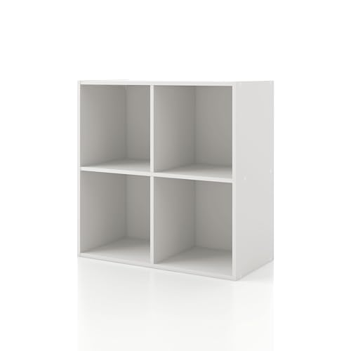 HOMES: INSIDE + OUT Apexa 4 Cube Storage Organizer Shelves, Stackable Wood Bookcase Fits Cubby Bins for Organization, Dorm Teen Room Decor & Home Office, White