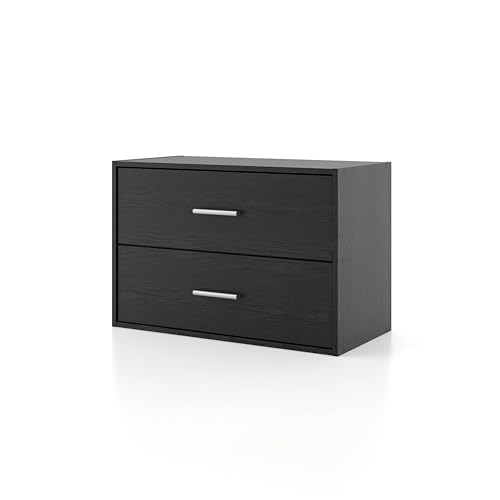HOMES: INSIDE + OUT Apexa 2-Drawer Wooden Stackable Storage Drawers, Small Food Pantry Cabinet, Cajonera De Madera, Underbed Drawer Dorm Teen Room Decor & Bedroom, Home Office, Kitchen, Black