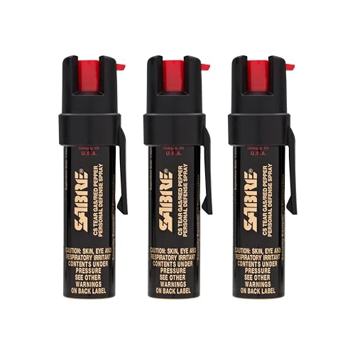 SABRE Advanced Pepper Spray, 3-in-1 Formula Contains Maximum Strength Pepper Spray, CS Tear Gas and UV Marking Dye, Compact Belt Clip for Easy Carry and Fast Access, 4X longer spray time, 0.67 fl oz